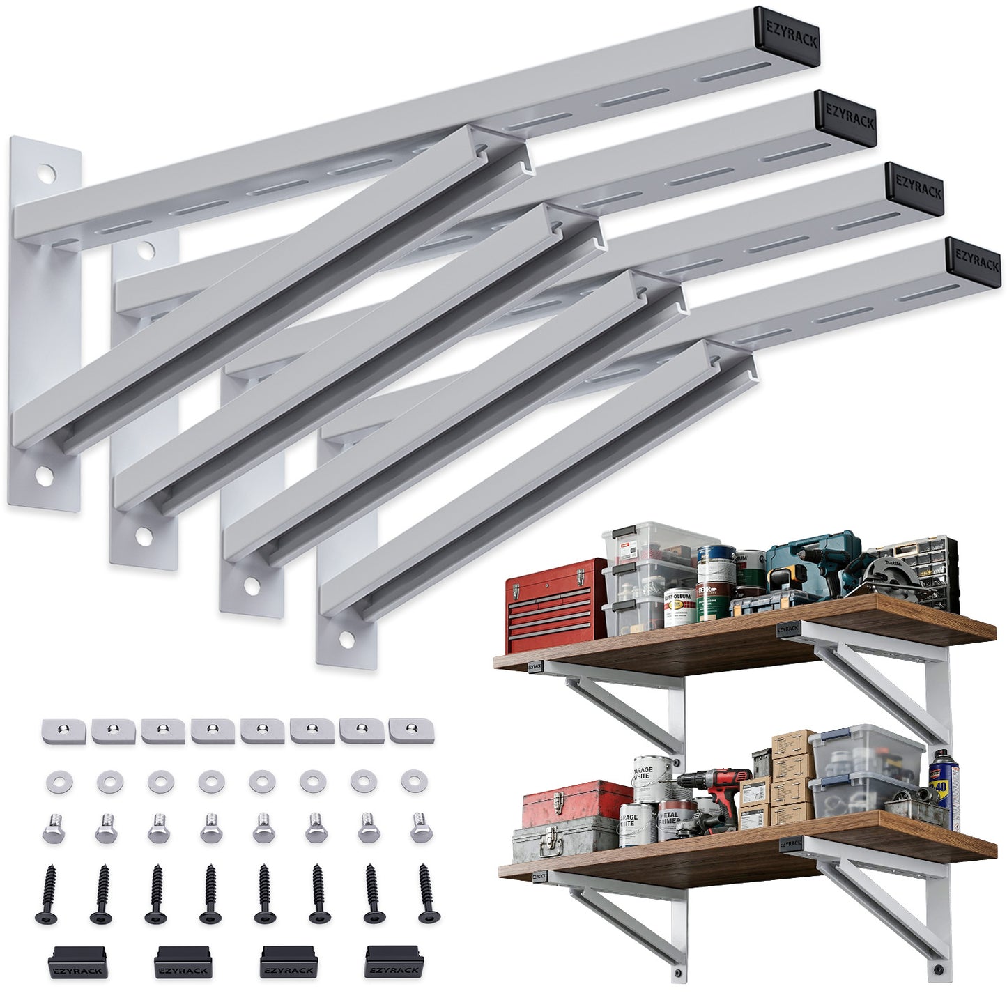 Pack B Heavy Duty Wall Bracket x4 – Steel Mount for Shelving Support, 100kg Rated, Modular System, Works with Ezyrack Assemblies