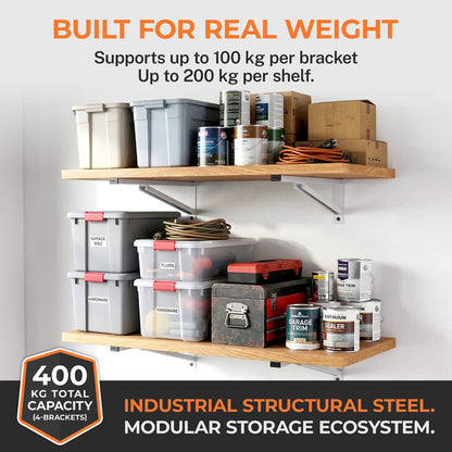 Pack B Heavy Duty Wall Bracket x4 – Steel Mount for Shelving Support, 100kg Rated, Modular System, Works with Ezyrack Assemblies