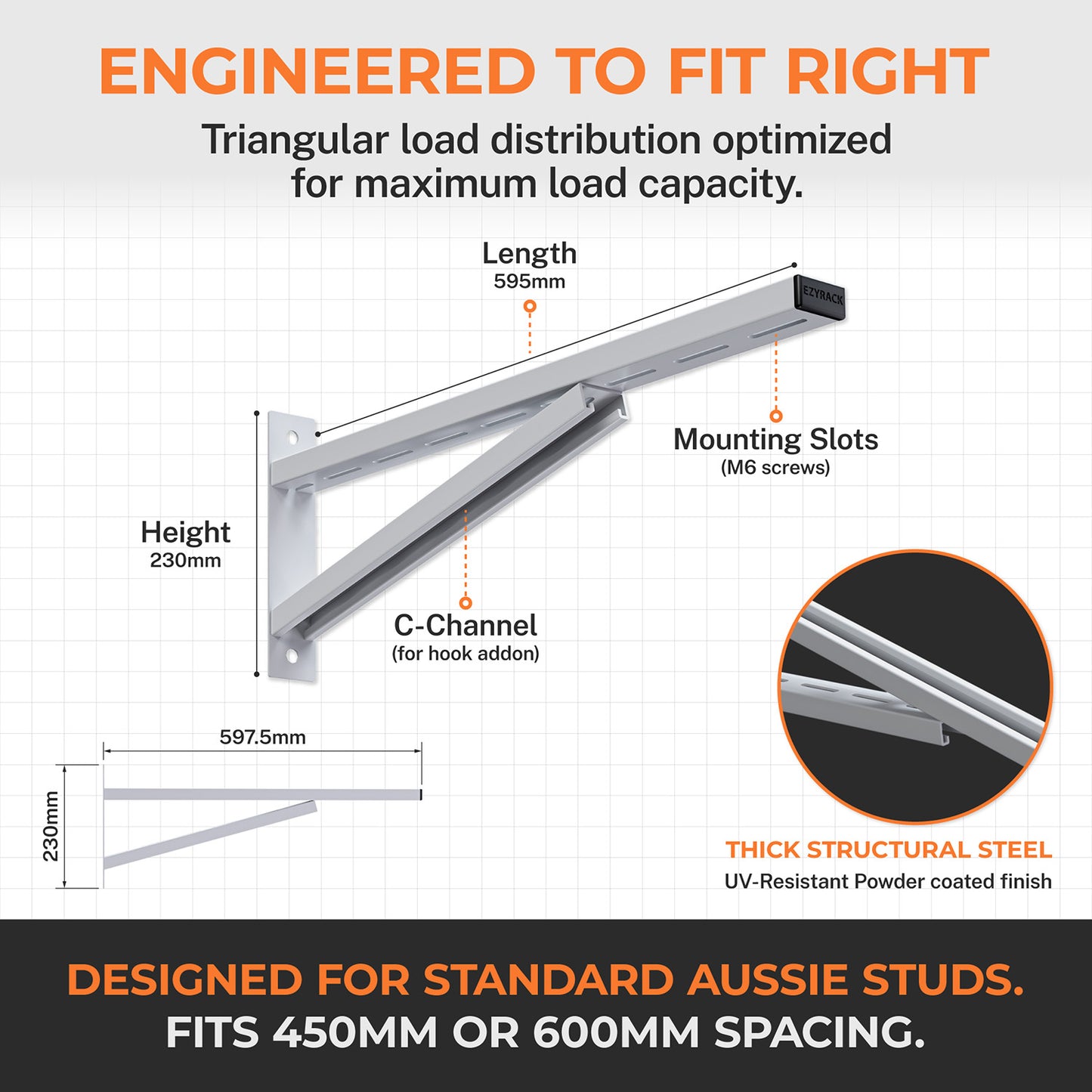 Pack B Heavy Duty Wall Bracket x4 – Steel Mount for Shelving Support, 100kg Rated, Modular System, Works with Ezyrack Assemblies