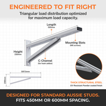 Pack B Heavy Duty Wall Bracket x4 – Steel Mount for Shelving Support, 100kg Rated, Modular System, Works with Ezyrack Assemblies