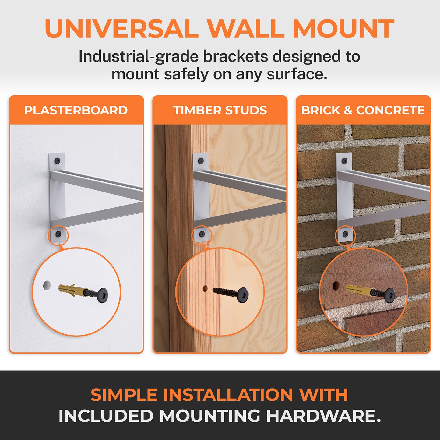 Pack B Heavy Duty Wall Bracket x4 – Steel Mount for Shelving Support, 100kg Rated, Modular System, Works with Ezyrack Assemblies