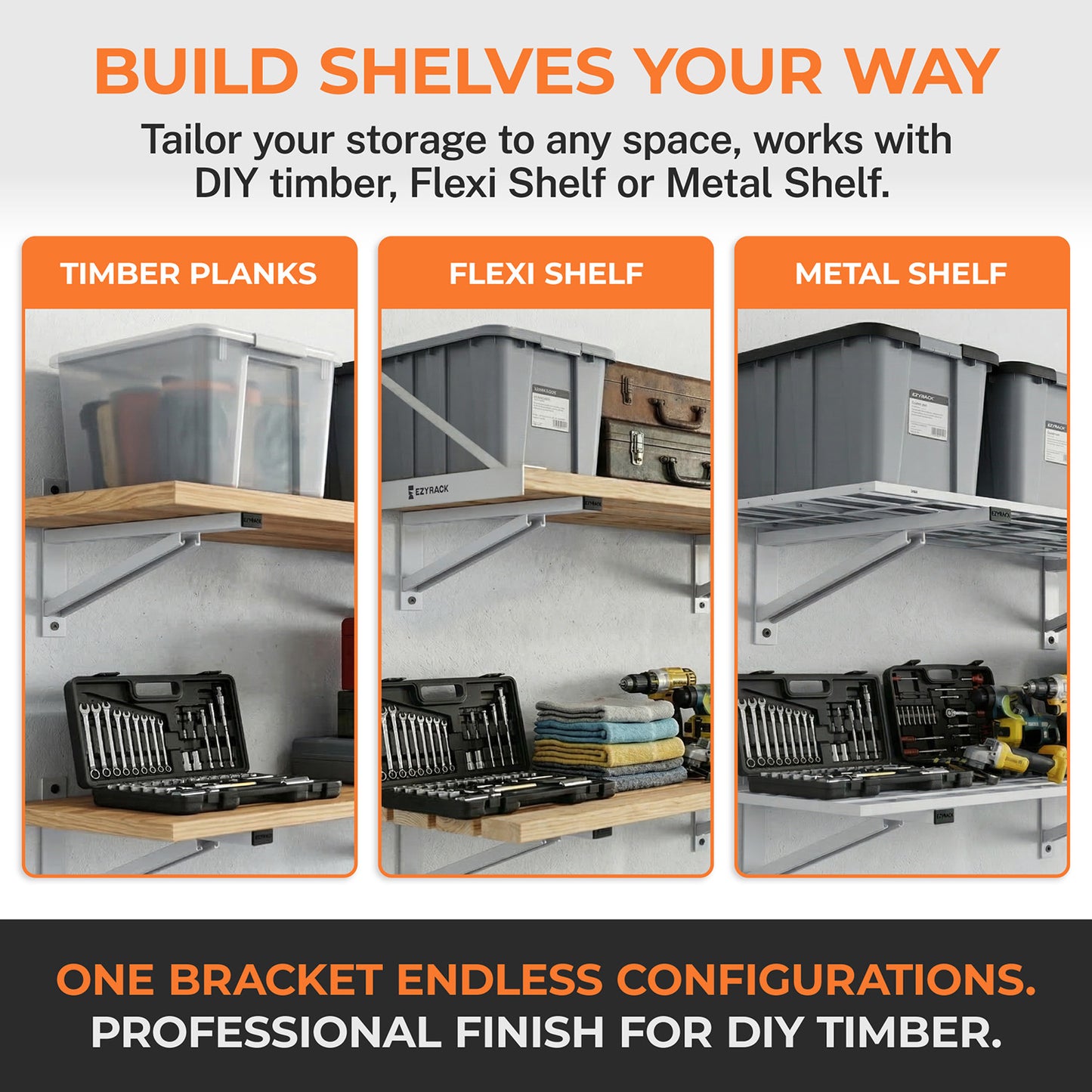 Pack B Heavy Duty Wall Bracket x4 – Steel Mount for Shelving Support, 100kg Rated, Modular System, Works with Ezyrack Assemblies