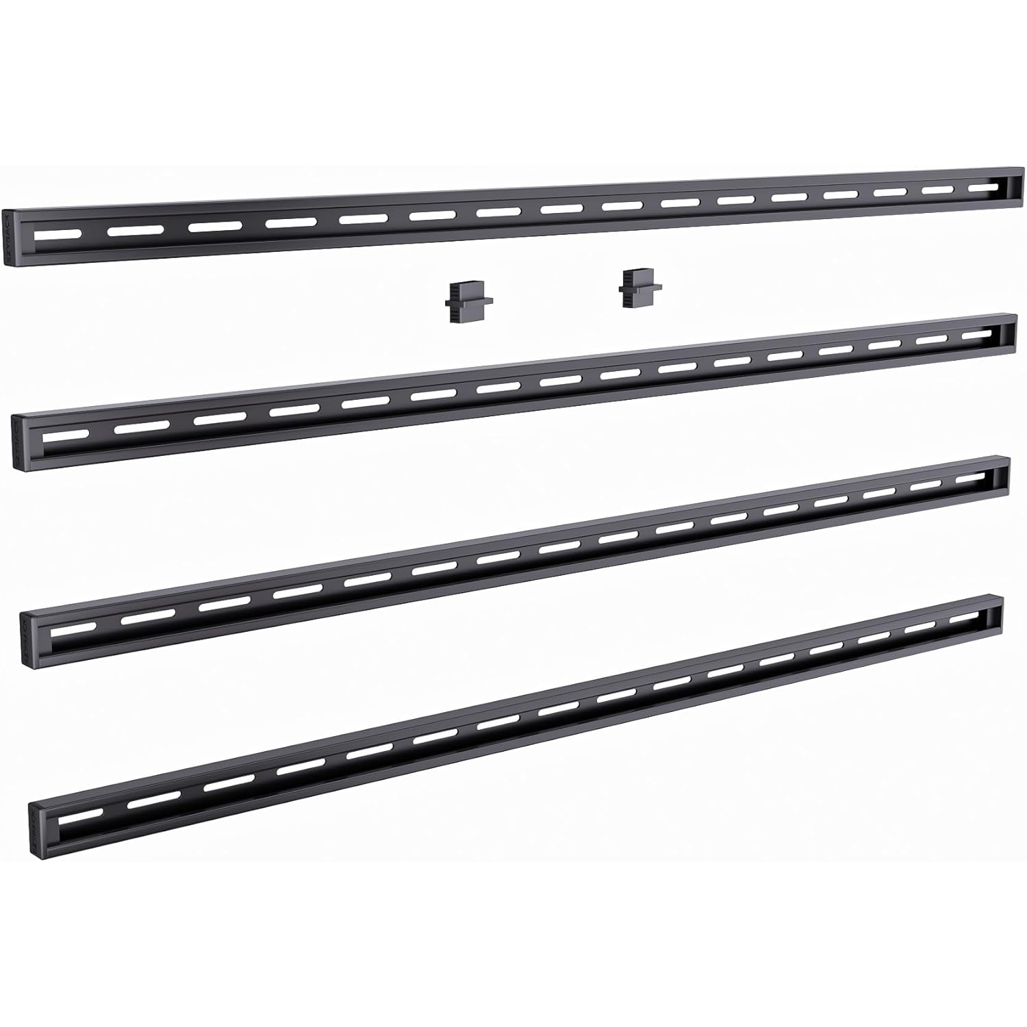 Set of black wall mount brackets on a white background