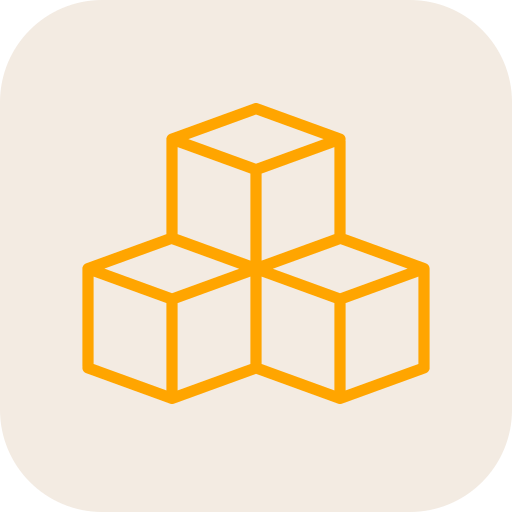 Three interlocking cubes icon in orange on a beige background