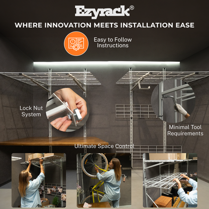 Ezyrack product display with installation features and user engagement.