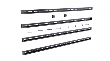 Ezyrack Pack C four black wall-mounted storage rails with end caps and installation screws.