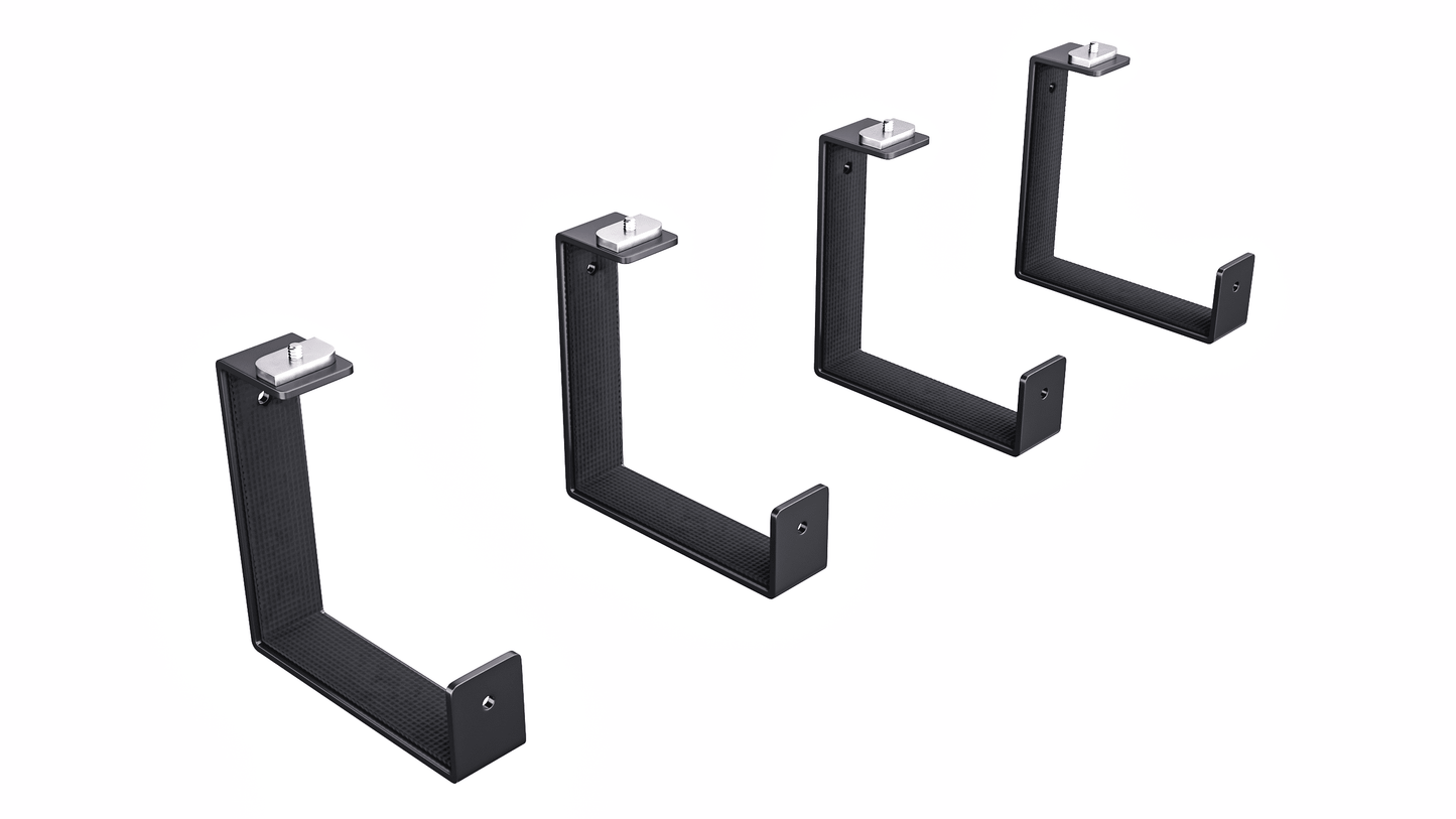 Ezyrack Pack D four black heavy-duty bike storage hooks with protective lining and mounting hardware.