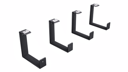Ezyrack Pack D four black heavy-duty bike storage hooks with protective lining and mounting hardware.