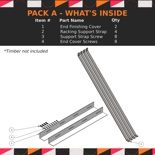Packaging list for construction parts with illustrations of components on a white background.