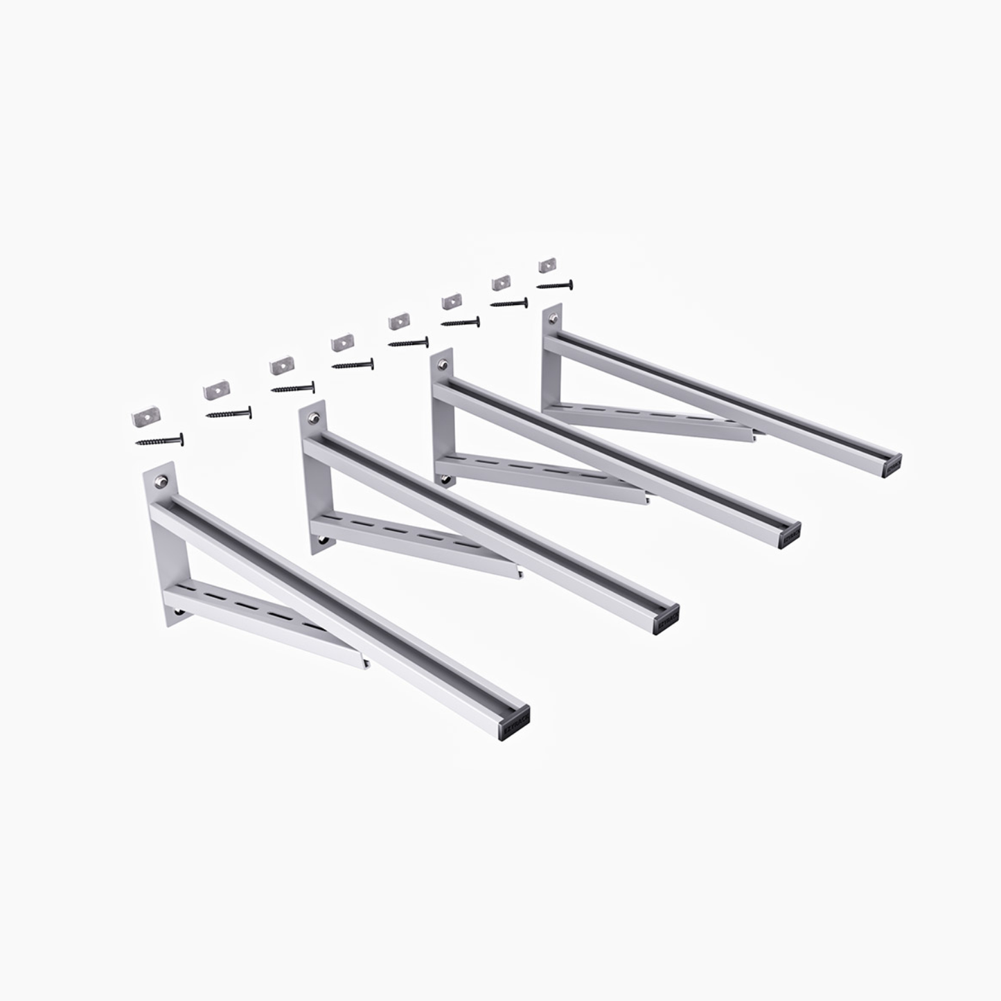 Set of chrome metal brackets on a white background