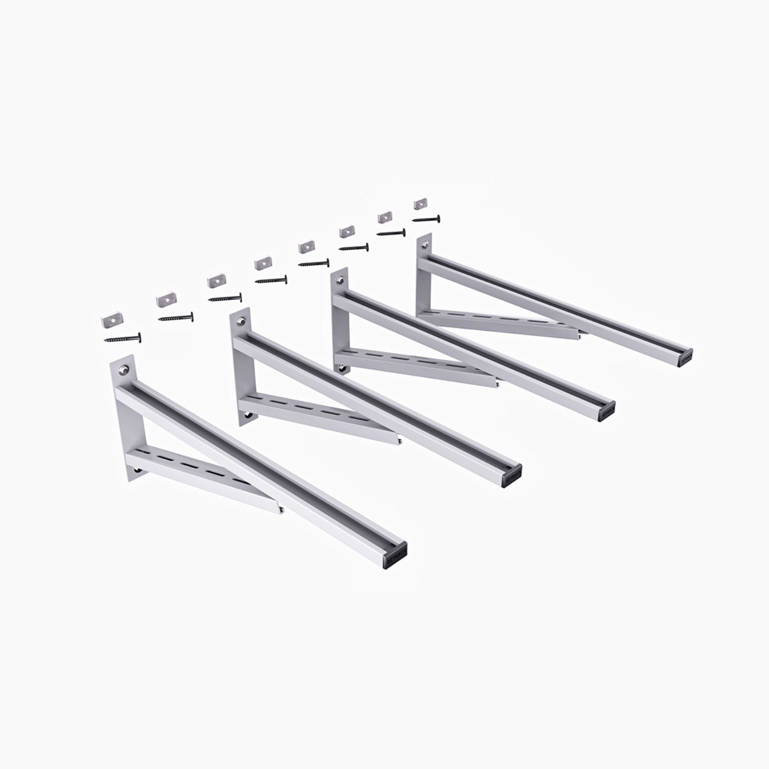 Set of chrome metal brackets on a white background