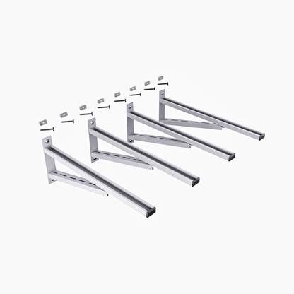 Set of chrome metal brackets on a white background