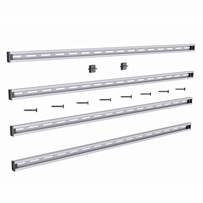 Set of metal shelves and brackets on a white background