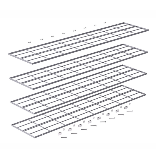 Set of metal wire shelves on a white background