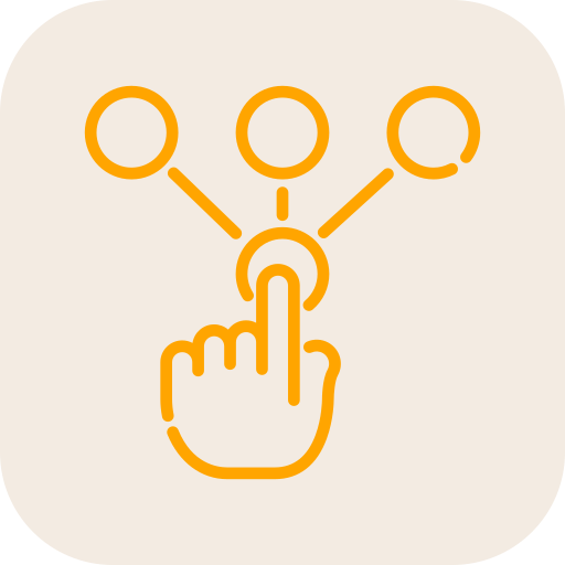 Yellow icon of a hand with a pointing finger on a beige background
