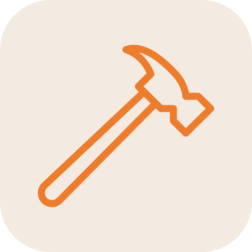 Orange outline of a hammer on a beige background