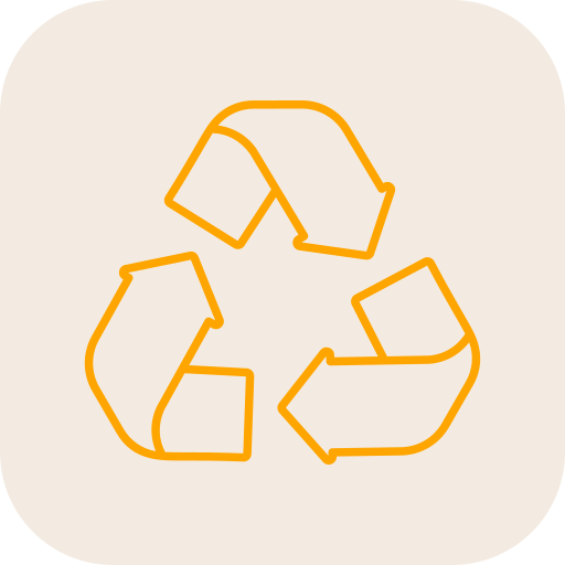 Recycling symbol in orange on a beige background