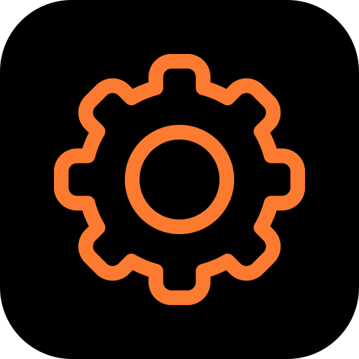 Orange gear icon on a black background