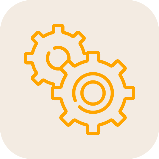 Two orange gears on a beige background